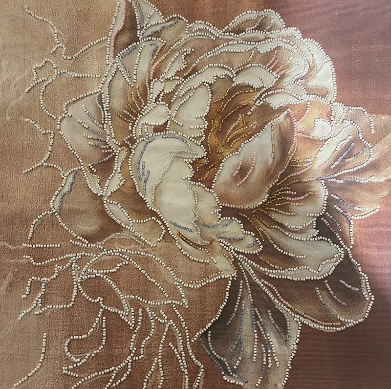 The flower, quadro ricamato con perline